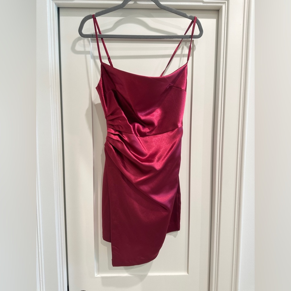 Elegant Burgundy Berry Magenta Satin Dress